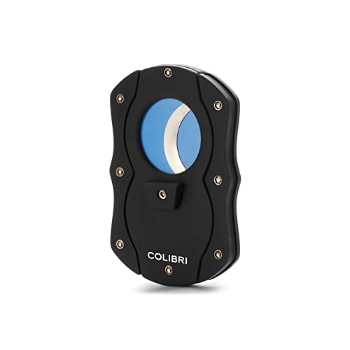 Colibri Cut | Doppel-Guillotine-Zigarrenschneider | Schwarz mit Blauen Klingen |Federauslöser | Bis zu 62 Ringmaß-Zigarren | Ergonomisches Design | Inklusive Geschenkbox von Colibri