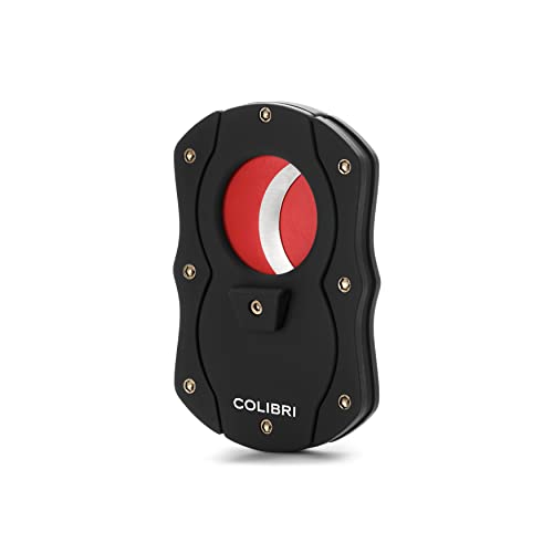 Colibri Cut | Doppel-Guillotine-Zigarrenschneider | Schwarz mit farbigen Klingen |Federauslöser | Bis zu 62 Ringmaß-Zigarren | Ergonomisches Design | Inklusive Geschenkbox (Rot) von Colibri