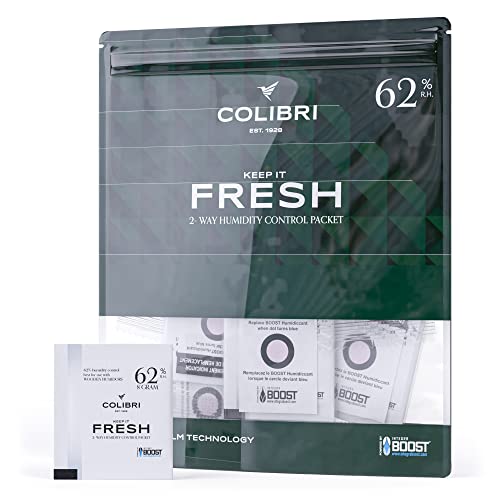 Colibri Fresh 2-Wege-Feuchteausgleich-Pads - 12er Pack à 8g zur Lagerung von Kräutern, Instrumenten & mehr - balanciert auf 62% relativen Luftfeuchtigkeit - Natriumfrei - Integra BOOST Technologie von Colibri