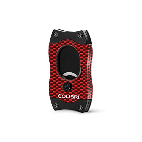Colibri S-Cut Zigarrenschneider - Kohlefaser-Muster - Klassischer Gerader Schnitt - Bis zu 66 Ringmaß Zigarren - Antihaft-Beschichtung - Federbelasteter Auslösemechanismus - Inklusive Geschenkbox von Colibri