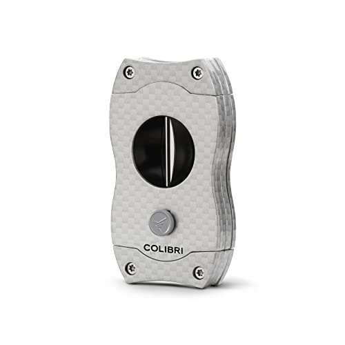 Colibri V-Cut Zigarrenschneider | Graues Kohlefaserdruck | Federauslöser | Tiefer 7mm V-Schnitt | Bis zu 60+ Ringmaß-Zigarren | Ergonomisches Design von Colibri