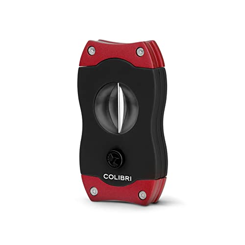 Colibri V-Cut Zigarrenschneider | Schwarz Mit Rotakzenten | Federauslöser | Tiefer 7mm V-Schnitt | Bis zu 60+ Ringmaß-Zigarren | Ergonomisches Design von Colibri