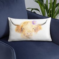 Basic Kissen/Highland Cow Kunstdruck Zeichnung Buntstift Tier von ColibriArtByLucy