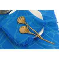 Set Von 6 Leuchtend Blauen Handbemalten 100% Leinen Fransen Servietten, 45cm, Dinner Unikat, Tischdekoration, Geschenk von CollaCloth