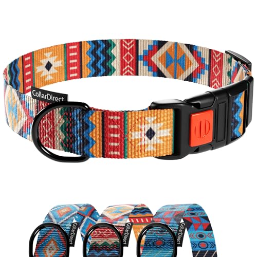 CollarDirect Hundehalsband für kleine, mittelgroße und große Hunde oder Welpen, niedliches einzigartiges Design mit SchnellverschlussSchnalle, Tribalethnisches Aztekenmuster (Tribal, 24-32 cm) von CollarDirect