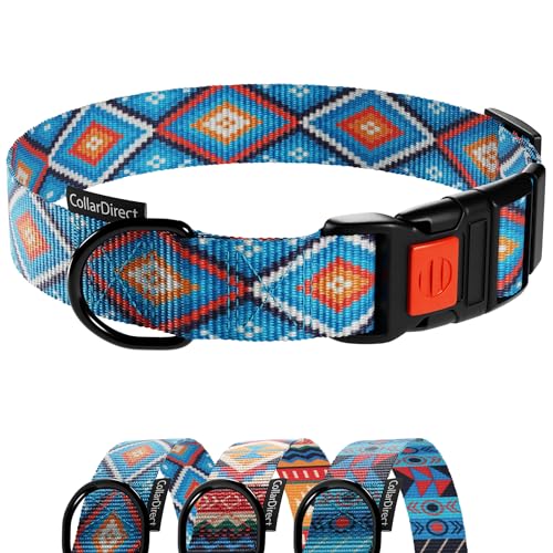 CollarDirect Hundehalsband für kleine, mittelgroße und große Hunde oder Welpen, niedliches einzigartiges Design mit SchnellverschlussSchnalle, Tribalethnisches Aztekenmuster (Aztec, 19-27 cm) von CollarDirect