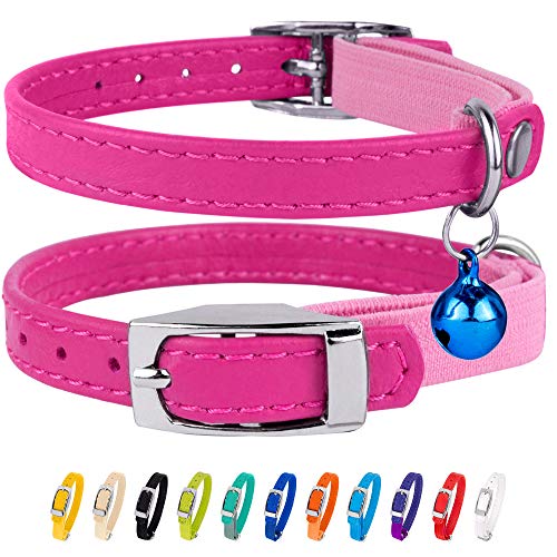 CollarDirect Leder Katzenhalsband, Sicherheitshalsband für Katzen mit elastischem Gurt, Kätzchen Band mit Glocke, Schwarz Blau Rot Orange Grün Rosa von CollarDirect