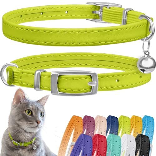 CollarDirect Leder Katzenhalsband mit Sicherheitsverschluss 21,5 cm Limetten-Grün, Elastischer Gurt und Glocke für Katzen CollarDirect Leder Katzenhalsband mit Sicherheitsverschluss 21,5 cm Limetten-Grün, Elastischer Gurt und Glocke für Katzen von CollarDirect