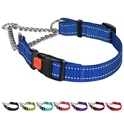 CollarDirect Reflective Dog Collar Martingale Collars Side Release Buckle Chain Training Adjustable Pet Collars (M, Neck Size 14"-17", Blue) von CollarDirect