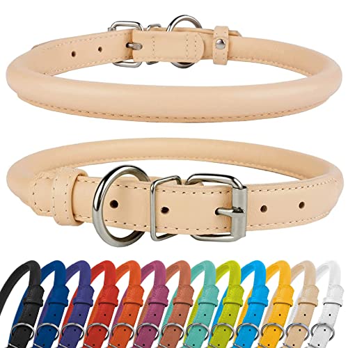 CollarDirect Rundes Leder Hundehalsband, weich gepolstert gerollt, handgefertigtes Echtleder Halsband für Hund Welpe Katze Klein Groß Schwarz Rosa Rot Lila Blau von CollarDirect