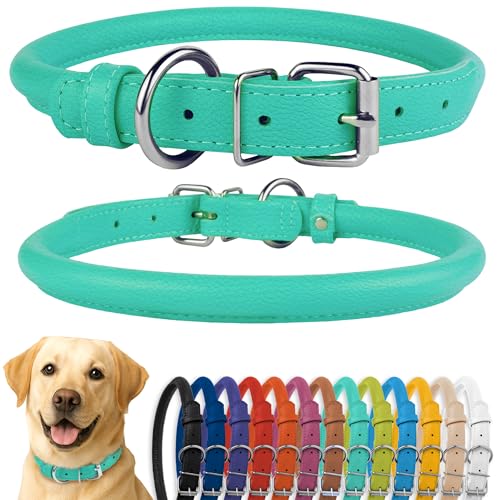 CollarDirect Rundes Leder Hundehalsband, weich gepolstert gerollt, handgefertigtes Echtleder Halsband für Hund Welpe Katze Klein Groß Schwarz Rosa Rot Lila Blau CollarDirect Rundes Leder Hundehalsband, weich gepolstert gerollt, handgefertigtes Echtleder Halsband für Hund Welpe Katze Klein Groß Schwarz Rosa Rot Lila Blau von CollarDirect