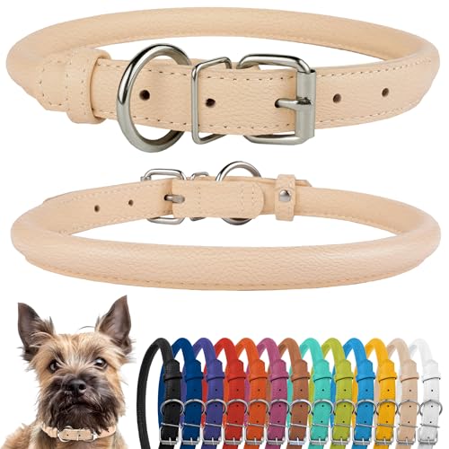 CollarDirect Hundehalsband aus gerolltem Leder, weich gepolstertes rundes Welpenhalsband, handgefertigtes echtes Lederhalsband für kleine und große Katzenhalsbänder, (7-8 Zoll, Beige Strukturiert) CollarDirect Hundehalsband aus gerolltem Leder, weich gepolstertes rundes Welpenhalsband, handgefertigtes echtes Lederhalsband für kleine und große Katzenhalsbänder, (7-8 Zoll, Beige Strukturiert) von CollarDirect
