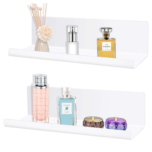 Collazoey 2pcs Wandregal Ohne Bohren,Regal Wand Acryl, bietet Platz für Bücher und Fotos, Heimdekorations-Wandregal, geeignet für Küche, Badezimmer, Büro, Wohnzimmer,Weiße von Collazoey