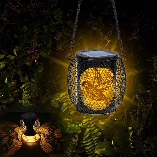 Solarlampen für Außen, 2 Stück Solarleuchten Hängend, Automatisch Ein/Ausschalten, IP65 Wasserdicht Solar Laternen für Draußen Terrasse Balkon Patio Garten Rasen Deko (Kolibri) von Collazoey