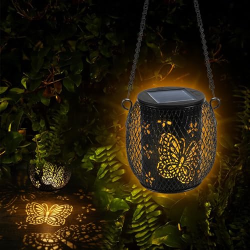 Solarlampen für Außen, 2 Stück Solarleuchten Hängend, Automatisch Ein/Ausschalten, IP65 Wasserdicht Solar Laternen für Draußen Terrasse Balkon Patio Garten Rasen Deko (Schmetterling) von Collazoey