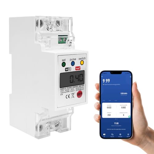 Stromzähler Hutschiene 1 Phasig, Digitaler Energiezähler tuya wifi, 230V 80A Wechselstromzähler KWh Zähler, Amperemeter Voltmeter Din, Geschlossenem Typ CT (1P-db-wifi) von Collect Light
