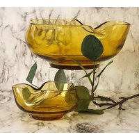 Glaschip & Dip Schüssel Set Anker Hocking Wellige Bernstein Glas Party Essen Schüsseln Fußball Snacks Schale Vintage Servierschalen - 2Er von CollectedAndCoolShop