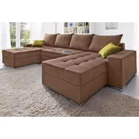 COLLECTION AB Wohnlandschaft "XL-Josy U-Form, Breite 313 cm, Flachgewebe, Struktur, Kunstleder", inkl. Bettfunktion, Bettkasten, mit 4 gleich großen Rückenkissen von Collection Ab