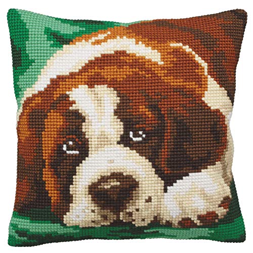 Collection d'Art CdA Kreuzstichkissen Bernie - Hund 5165, 40x40cm, Stickbild vorgezeichnet von Collection D'Art