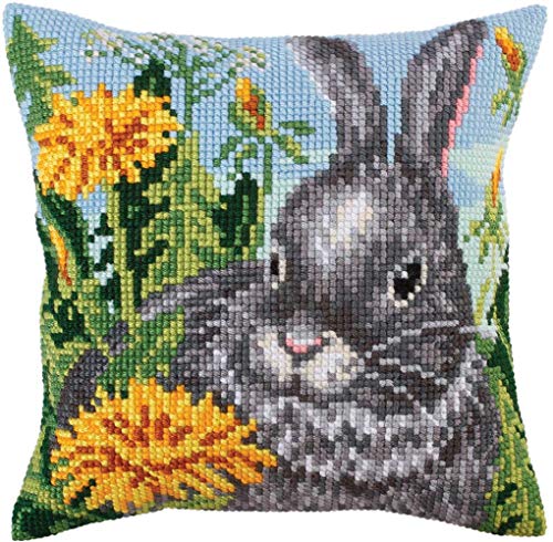 Collection d'Art Sonnenlöwenzahn Kreuzstichkissen, Baumwolle, Mehrfarbig, 40x40cm von Collection D'Art