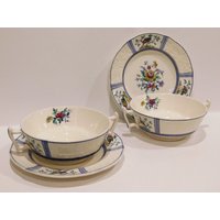 Paar Vintage Copeland Spode England Juni Muster Creme Suppenschalen Und Untertassen von CollectplusAccent