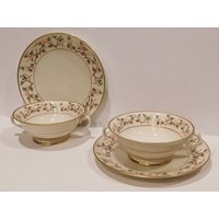 Paar Vintage Holzsid Von Suppen Sahne Suppenschüsseln Und Untertassen von CollectplusAccent