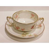 Vintage Haviland & Co Limoges Frankreich Porzellan Doppelhand Tasse Und Untertasse von CollectplusAccent