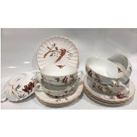 Vintage Set Von Sechs Spode Copeland China England Vogel Motiv Sahne Suppenschüssel Und Unterteller von CollectplusAccent