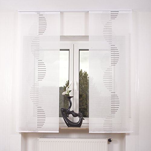 2er Set Schiebegardine Flächenvorhang inkl. Zubehör (in versch. Längen) Ira II, Farbe:weiß-grau, Vorhanglänge:235 cm, Farbe Paneelwagen:Weiß von College Gardinen