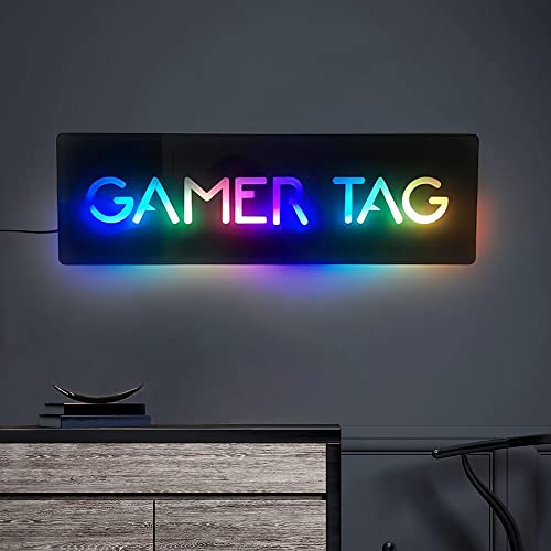 Benutzerdefiniertes Spielzimmer Neonschild Gamer Benutzername Plakette Gaming Schild Gamer Tag Raumdekoration Spielzimmerdekoration für Jungen Männer Geschenk des Mannes (Gamer Tag Wandschild – Acryl) von Collienght