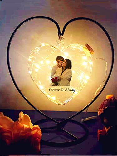 Collienght Personalisierte Foto-Nachtlicht-Wunschlampe Benutzerdefinierte Bild-Hängeleuchten Glas-LED-Licht-Eisen-Lampe(Herz Gelb 12 CM (4.72 IN)) von Collienght