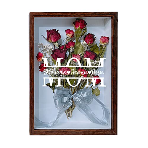 Collienght Personalisierte Rose Flower Shadow Box Muttertag Konservierter Blumenrahmen Custom 1–10 Namen Dry Flower Display Dry Flower Home Decor Geschenk für Oma Mama Mama von Collienght