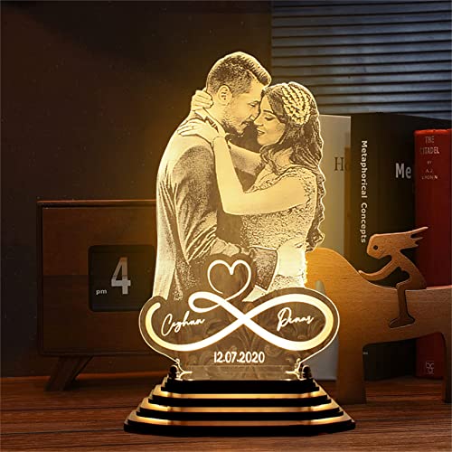 Infinity Herz Personalisierte Bildlampe Valentinstag Jahrestag Romantisches Geschenk für Paare Benutzerdefinierter Name 3D Nachttischlampe Liebe Acryl LED Nachtlicht (Infinity Herz Paar Licht - Gelb) von Collienght