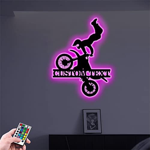 Personalisierte Motorrad-Wandleuchte, Motocross-Schild, Plakette, individueller Fahrername, Heimdekoration, 16 Farben, LED-Nachtlicht für Kinderzimmer, Dekoration von Collienght