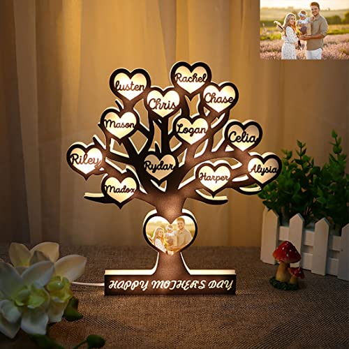 Personalisiertes Foto Stammbaum Acryl Lichter Benutzerdefinierte 1-12 Kindernamen Baum des Lebens Nachtlicht Mutter LED Lampe Muttertag Zimmer Dekor Geschenk für Mama Oma (Stammbaum Acryllichter) von Collienght