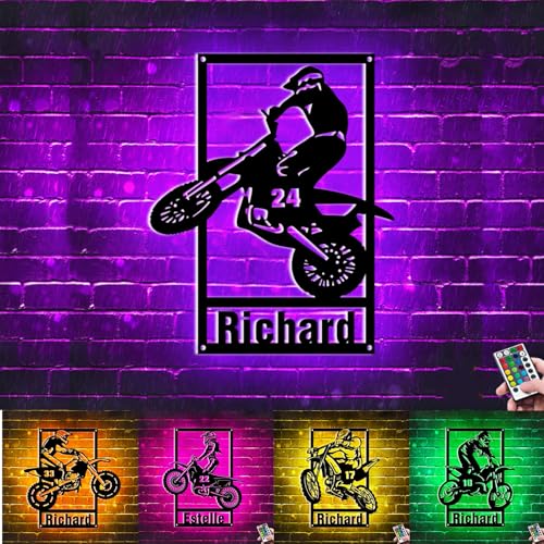 Personalisiertes Motocross-Fahrer-Namensschild aus Metall, Wandschild, Motorrad-Wandkunst, Dekor, Motocross-Abenteuerschild, Dirt-Bike-Namensschild für Jungen, Herrenzimmer, Club von Collienght