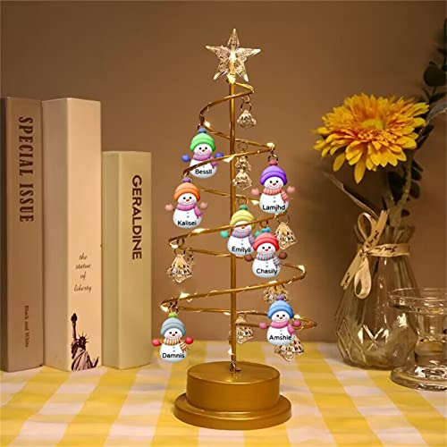 Personalisiertes Schneemann-Licht Stammbaum Kristall Nachtlicht 1-12 Namen Tischplatte Weihnachtsbaum LED Lichter für Weihnachtsdekorationen Innendekoration (Schneemann Familienbaumlicht) von Collienght