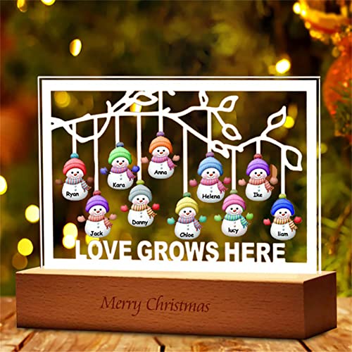 Personalisiertes Schneemann Stammbaum Nachtlicht Weihnachtslampe LED USB Ladelichter Winter Weihnachten Dekor Geschenk für Oma Mutter Team (Schneemann Familie Acryllampe) von Collienght