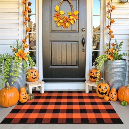 Collive 7,6 x 12,7 cm große Buffalo Plaid karierter Outdoor-Teppich, schwarz-orange, Halloween-Dekor-Fußmatte, waschbare Fußmatte für den Eingangsbereich, mehrlagige Willkommensmatte, Veranda Collive 7,6 x 12,7 cm große Buffalo Plaid karierter Outdoor-Teppich, schwarz-orange, Halloween-Dekor-Fußmatte, waschbare Fußmatte für den Eingangsbereich, mehrlagige Willkommensmatte, Veranda von Collive