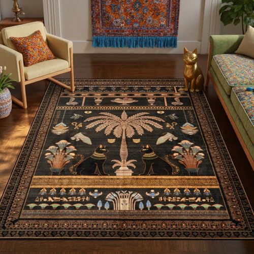 Collive Ägyptischer Vintage-Teppich für Wohnzimmer, 12,7 x 17,8 cm, Boho, Retro, schwarz, waschbar, rutschfest, weich, ultradünn, Innendekoration, Teppich für Schlafzimmer, Esszimmer Collive Ägyptischer Vintage-Teppich für Wohnzimmer, 12,7 x 17,8 cm, Boho, Retro, schwarz, waschbar, rutschfest, weich, ultradünn, Innendekoration, Teppich für Schlafzimmer, Esszimmer von Collive