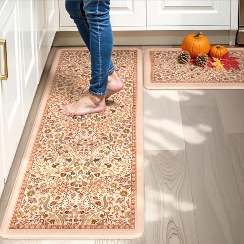 Collive Anti-Müdigkeitsmatten für Küchenböden, orangefarbene Herbstblumen, Küchenteppich, 2-teilig, gepolstert, rutschfest, bequem, Stehmatte, wasserdichte Spülbecken-Teppiche für oder Schlafzimmer Collive Anti-Müdigkeitsmatten für Küchenböden, orangefarbene Herbstblumen, Küchenteppich, 2-teilig, gepolstert, rutschfest, bequem, Stehmatte, wasserdichte Spülbecken-Teppiche für oder Schlafzimmer von Collive