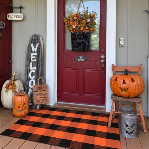 Collive Buffalo Plaid Karierter Outdoor-Teppich, schwarz-orange, Halloween-Dekor-Fußmatte, waschbar, 60 x 109 cm, für Veranda, Eingang, Terrasse, Küche Collive Buffalo Plaid Karierter Outdoor-Teppich, schwarz-orange, Halloween-Dekor-Fußmatte, waschbar, 60 x 109 cm, für Veranda, Eingang, Terrasse, Küche von Collive