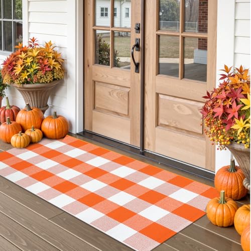 Collive Buffalo Plaid Karierter Outdoor-Teppich, weiß und orange, Halloween-Dekor-Fußmatte, 5 x 10 cm, waschbar, Baumwolle, Willkommensmatte, mehrlagiger Fußabtreter, Außeneingang für Küche, Eingang Collive Buffalo Plaid Karierter Outdoor-Teppich, weiß und orange, Halloween-Dekor-Fußmatte, 5 x 10 cm, waschbar, Baumwolle, Willkommensmatte, mehrlagiger Fußabtreter, Außeneingang für Küche, Eingang von Collive