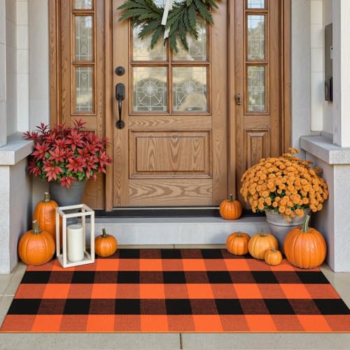 Collive Buffalo Plaid karierter Outdoor-Teppich, schwarz-orange, Halloween-Dekor-Fußmatte, 5 x 10 cm, waschbar, Baumwolle, Willkommensmatte, mehrlagiger Fußabtreter, Außeneingang für Küche, Eingang Collive Buffalo Plaid karierter Outdoor-Teppich, schwarz-orange, Halloween-Dekor-Fußmatte, 5 x 10 cm, waschbar, Baumwolle, Willkommensmatte, mehrlagiger Fußabtreter, Außeneingang für Küche, Eingang von Collive