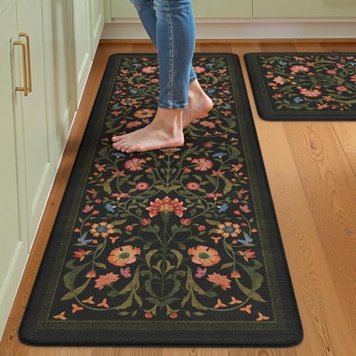 Collive Küchen-Bodenmatte, gepolstert, Anti-Ermüdung, wasserdicht, Küchenspüle, 2er-Set, rutschfeste Schreibtischunterlagen mit Boho-Blumenmuster, Memory-Schaum, Komfort-Standteppich für Büro, 50,8 x von Collive