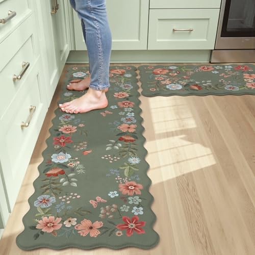 Collive Küchenmatten für den Boden, 2 Stück, grün, gewellt, gepolstert, Anti-Ermüdung, gepolsterte Küchenböden, Matte, wasserdicht, Küchenspüle, Teppich, Blumenmuster, Memory-Schaum, Stehteppich für Collive Küchenmatten für den Boden, 2 Stück, grün, gewellt, gepolstert, Anti-Ermüdung, gepolsterte Küchenböden, Matte, wasserdicht, Küchenspüle, Teppich, Blumenmuster, Memory-Schaum, Stehteppich für von Collive
