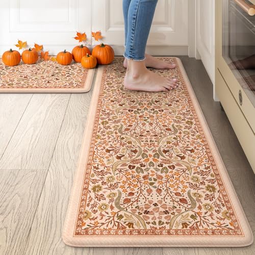 Collive Küchenmatten mit Blumenmuster, gepolstert, Anti-Ermüdung, Küchenteppiche, 2er-Set, rutschfeste Schreibtischunterlage, wasserdicht, bequem, Stehteppich für Zuhause, Büro, Dekoration von Collive
