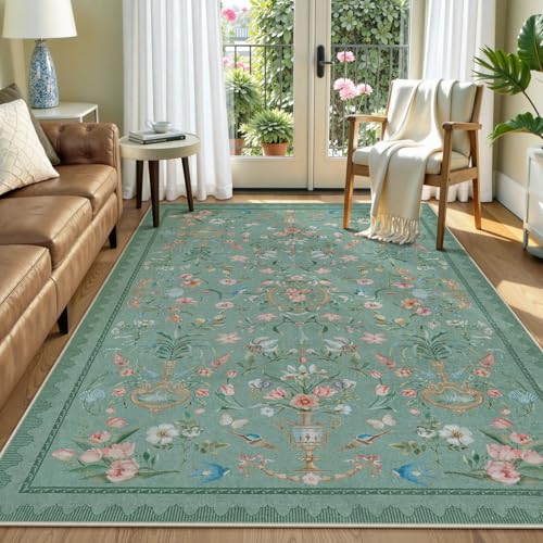 Collive Vintage-Teppiche für Schlafzimmer, 12,7 x 17,8 cm, Boho-Grün, Blumenmuster, waschbar, rutschfest, weich, ultradünn, Innendekoration, eleganter Teppich für Kinderzimmer, Wohnzimmer, Esszimmer Collive Vintage-Teppiche für Schlafzimmer, 12,7 x 17,8 cm, Boho-Grün, Blumenmuster, waschbar, rutschfest, weich, ultradünn, Innendekoration, eleganter Teppich für Kinderzimmer, Wohnzimmer, Esszimmer von Collive