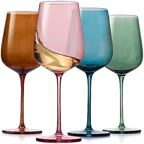 ColoVie Farbige Weingläser Set mit 4 bunten Weingläsern mit langen Stielen - Kristallglas mundgeblasene Vintage-Gläser - großes Rotwein-Verkostungsglas weiß - atemberaubendes Geschenk für Frauen, von ColoVie
