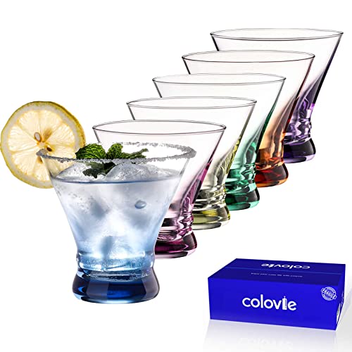 ColoVie Martini-Gläser-Set mit 6 (237 ml), Cocktailgläser, Espresso-Martini-Glas, stiellose Margarita-Gläser, elegante Hausbar-Glaswaren, gefrier- und spülmaschinenfest von ColoVie